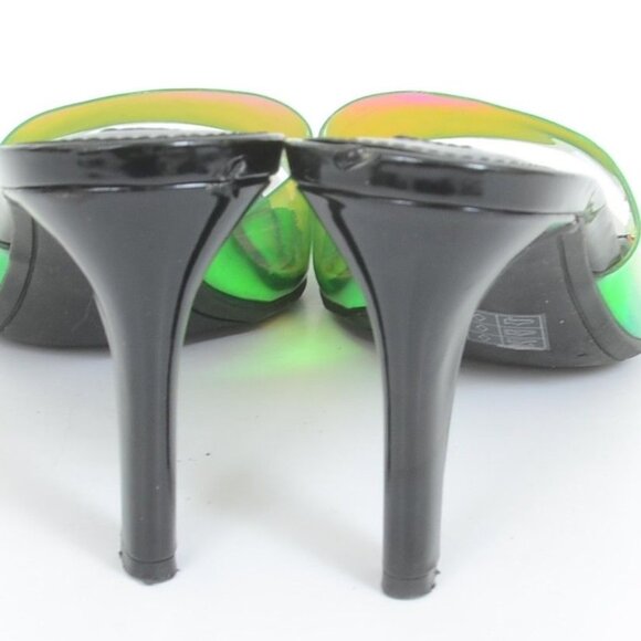 DKNY Women's 8 Iridescent Apple Green Open-Toe Slides Stiletto Heels Clubwear - Picture 3 of 7